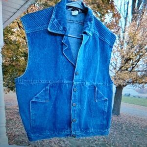 Vintage 80s Jean Vest CHIC BY h.i.s. Stripe Detail Denim Vest M or LARGE 40 BUST